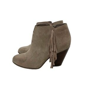 Carlos Santana Tempe Leather Western Stacked Heel Ankle Boots Fringe Detail